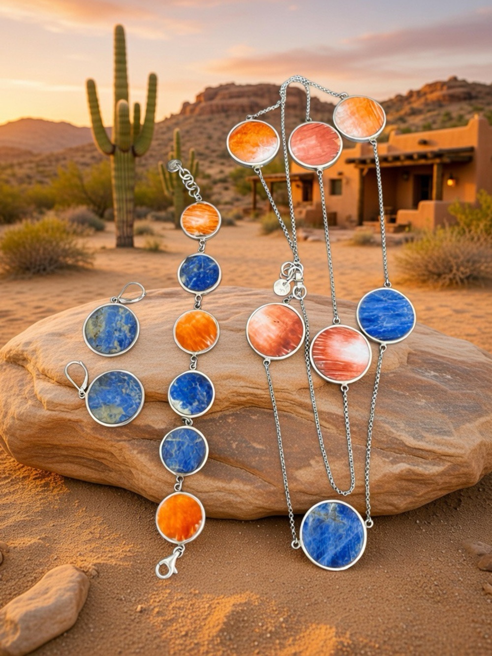 Ilaria Peru Sterling Jewelry Set Lapis Lazuli & Spiny Oyster Shell